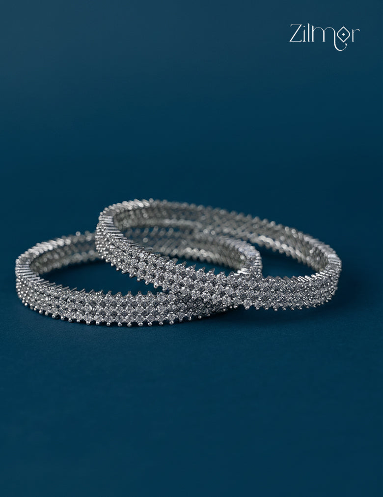 Silver Plated AD Stone Bangle (Pair) - CL1012281