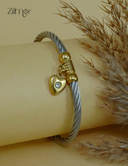 Modern heart design adjustable CZ twisted wire bracelet with anti-tarnish finish