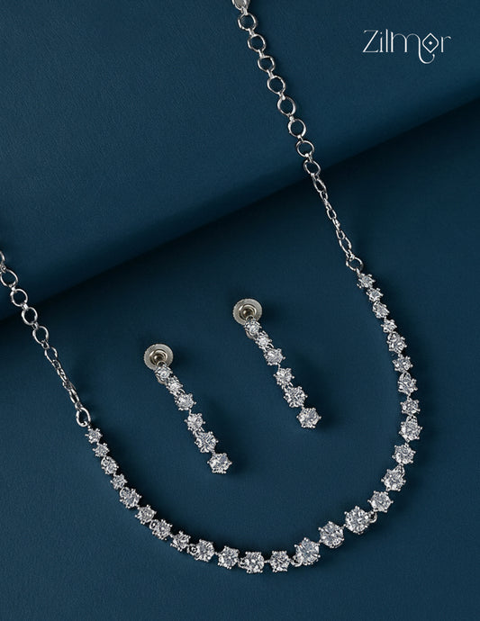 Silver Plated AD Stone Necklace with Earrings - CL1012284