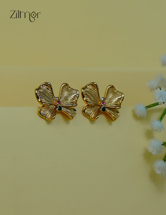Modern golden butterfly shaped stud earrings with anti-tarnish finish