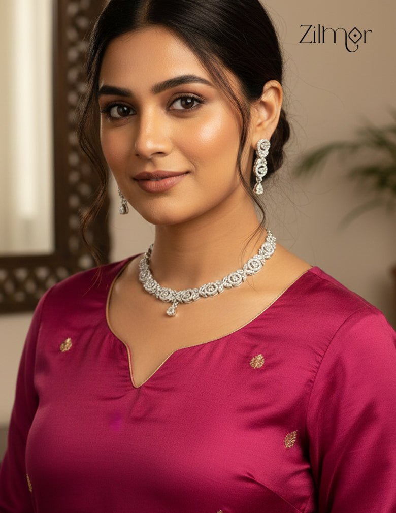 Silver Plated AD Stone Necklace with Earrings - CL1012283