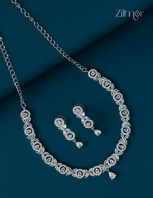 Silver Plated AD Stone Necklace with Earrings - CL1012283