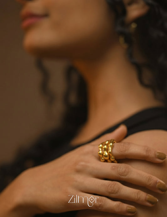 Stylish 18K Gold Plated Bamboo Textured Adjustable Ring for Women