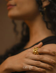 Stylish 18K Gold Plated Bamboo Textured Adjustable Ring for Women