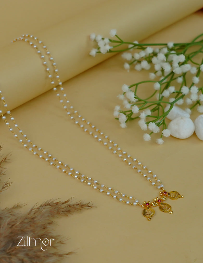 Double Layer 3 Kashu Lakshmi Pendant Pearl Necklace for Women