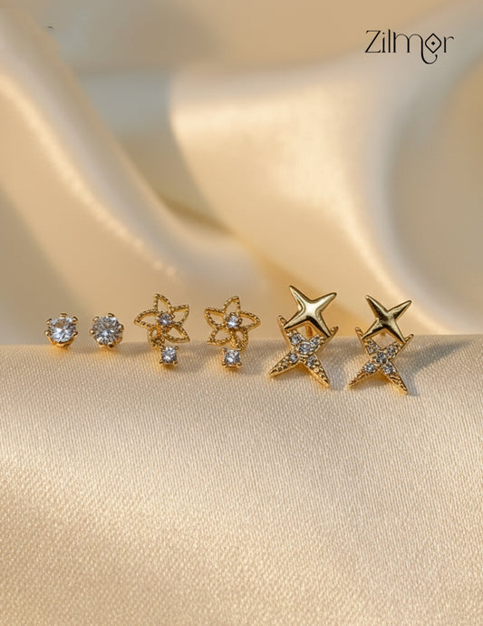 Trendy Gold Tone AD Stone Stud Earrings – Fashionable Combo Set