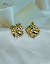 Trendy contemporary golden stud earrings with anti-tarnish coating for women