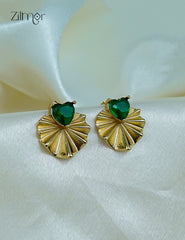 Golden anti-tarnish emerald heart shaped stud earrings for women