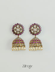 Antique finish AD stone pearl hanging jhumka earrings temple jewelry design