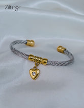 Heart shaped adjustable cubic zirconia twisted wire anti-tarnish bracelet bangle for women