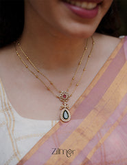 SN101509 - Premium Antique AD Stone Double Layer Long Necklace with Earrings 2-Zilmor