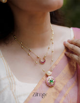 KH1011382 - Moissanite Stone& Jadau Kemp Double Layer Necklace with Earrings 5-Zilmor