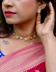 SN1011863- Premium Antique AD Stone Necklace with Earrings