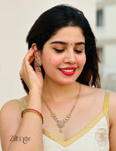 SN1011329 - Premium Antique AD Stone Double Layer Necklace with Earrings 2-Zilmor