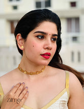 AG101758 - Gold tone Kashu Lakshmi choker Necklace with matching Earring 4-Zilmor