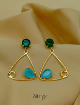 Contemporary minimal triangle earrings with colorful stone drops for women
