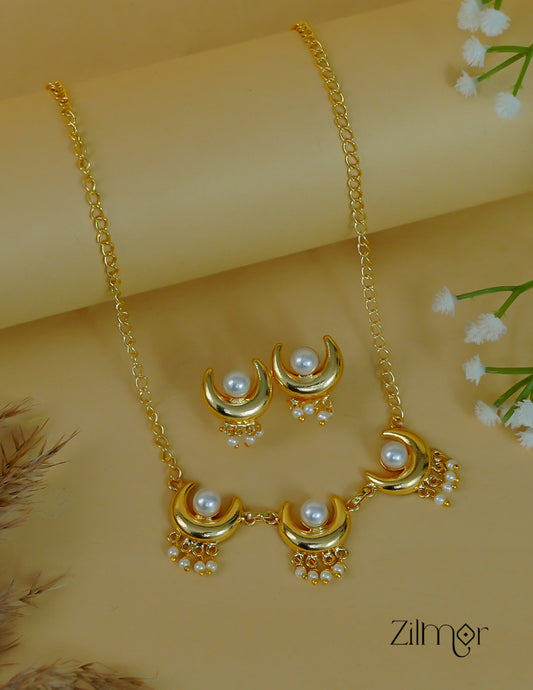Designer Pearl and Half Moon Necklace Earrings Set ZA1012015