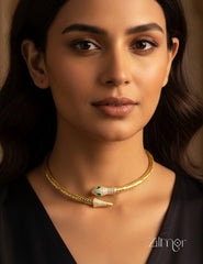 Golden snake pattern hasli choker necklace with AD stone embellishments