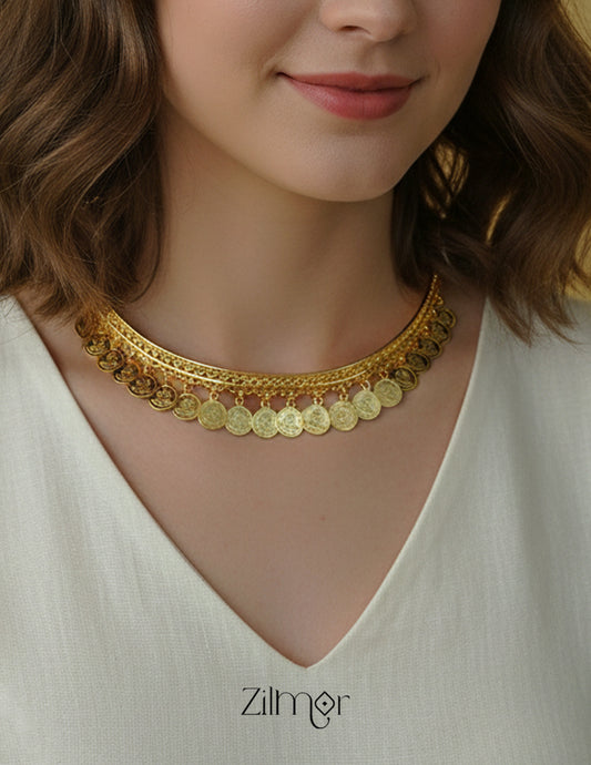 South Indian Lakshmi kaashu choker traditional necklace 18K gold plated