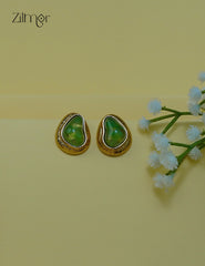 Contemporary style crystal stone golden stud earrings
