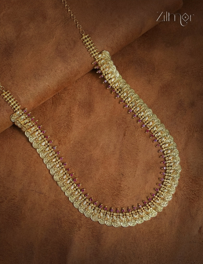 18k Gold plated AD Stone with Lakshmi coin Long Necklace - CL1012287