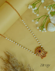 CL1011817- Kemp Stone Flower Pendant with Pearl Antique Necklace