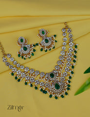 ZL1012020- Premium Antique AD Stone Double Layer Necklace with Earrings
