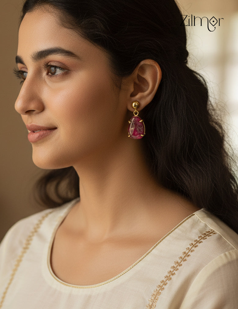 Handmade Gold Plated Natural Stone Hoop Earrings - Anti Tarnish (color option) -ZP1012179