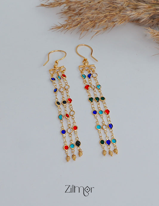 KT1011152 -Gold tone Dangle Semi Precious Stone Hoop Earrings