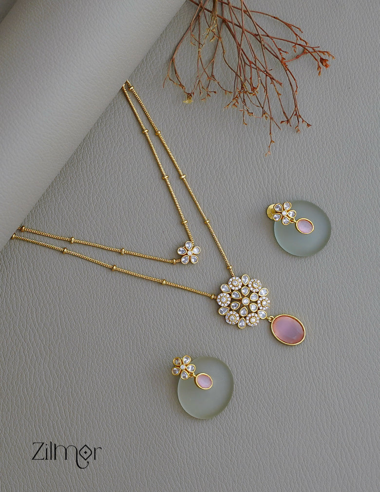 SN1011361 - Premium Antique AD Stone Layer Necklace with Earrings 10-Zilmor
