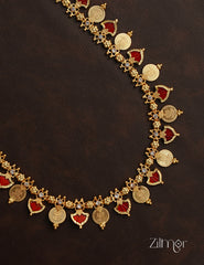 KY1011357 - Gold Plated Kaashu coin & Palakka Mala Long Necklace 3-Zilmor