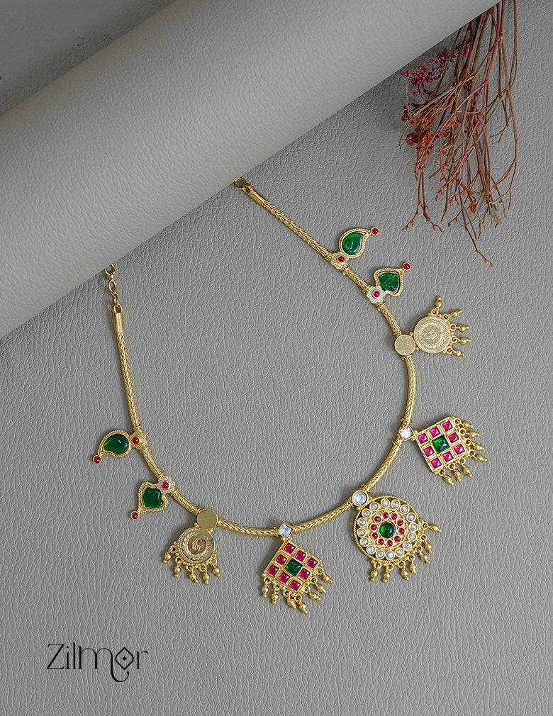 PP1011749- Kemp Stone Kaashu Coin & Palakka Traditional Necklace(Arya Maala) 2-Zilmor