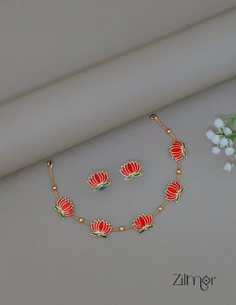 NV1011606 - Premium Antique  Lotus Necklace with Earrings 7-Zilmor