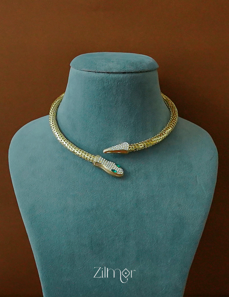ZF1012111 - Golden Ad Stone Snake Hasli Neck Cuff Choker Necklace