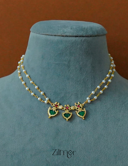 KY1011939- Double Layer Palakka Pendant Pearl choker Necklace 4-Zilmor