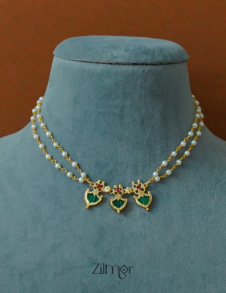 KY1011939- Double Layer Palakka Pendant Pearl choker Necklace 4-Zilmor