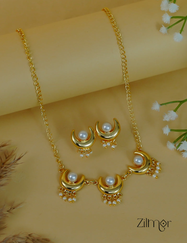 ZA1012015- Pearl with Half Moon Necklace Earrings Set