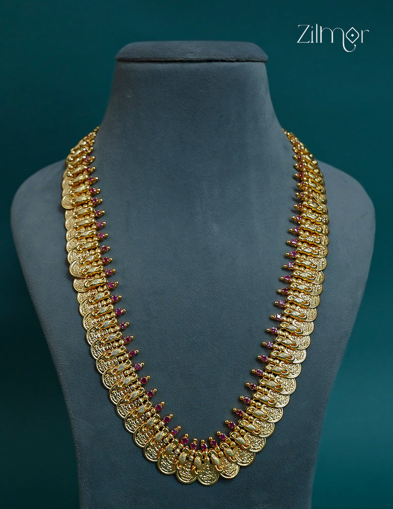 18k Gold plated AD Stone with Lakshmi coin Long Necklace - CL1012287