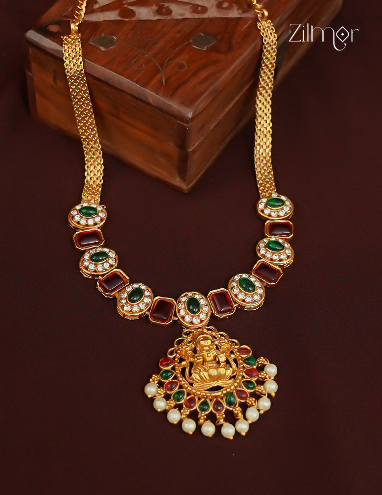 Traditional Kemp Stone Lakshmi Necklace - CL1012234