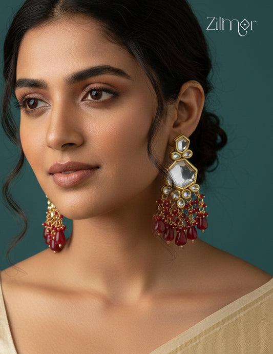 Bead Clustering Kundan Drop Earrings - CL1012279