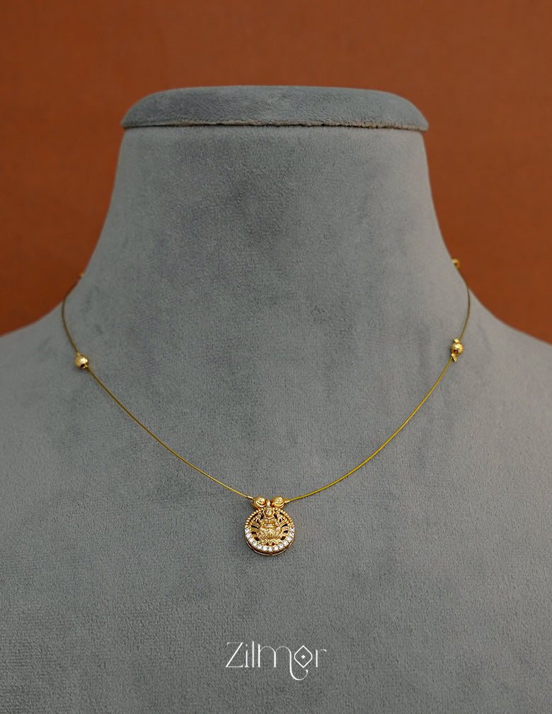 SN1011718 - AD Stone with Lakshmi Pendant Invisible Chain Necklace 3-Zilmor