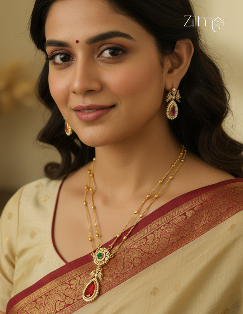 Antique Long Necklace Set – Lightweight | Perfect for Functions - SN101509