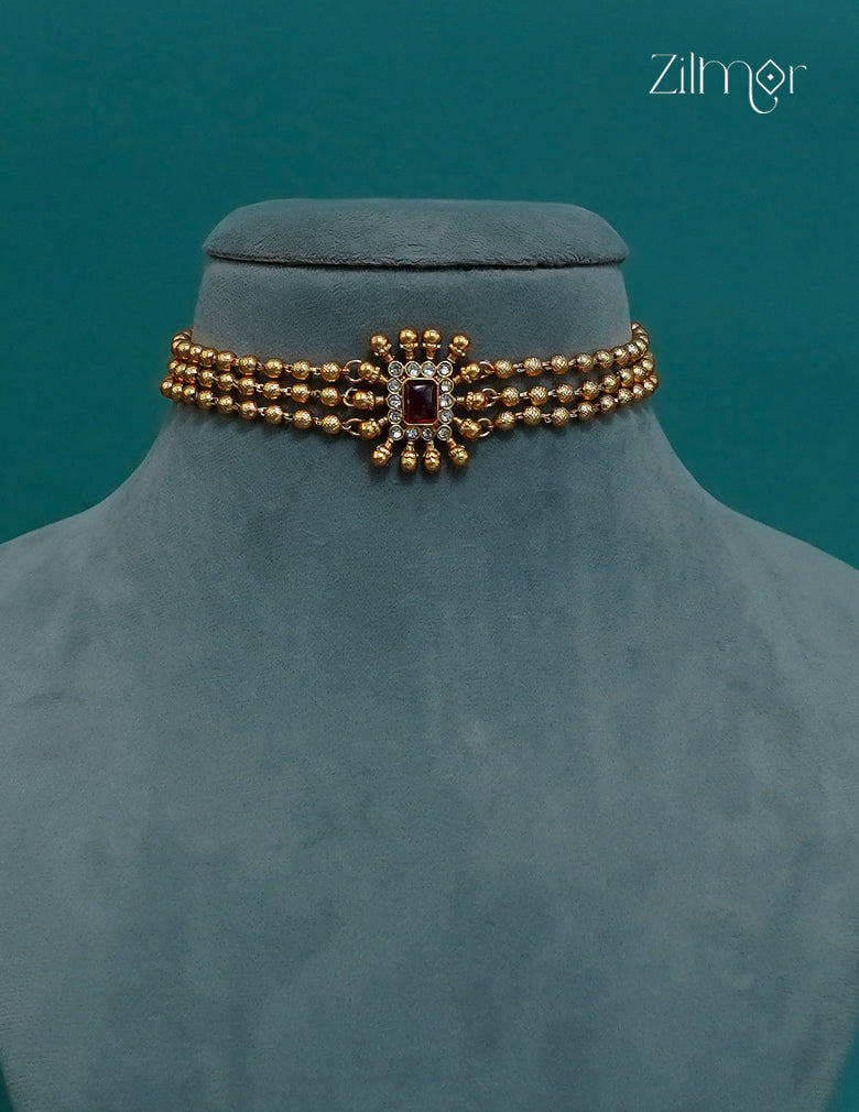 Kemp & Ad Stone pendant with Triple layer Antique Choker Necklace - CL1012253