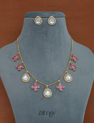 KH1011821 - Moissanite Polki Stone  Necklace with Earrings 4-Zilmor