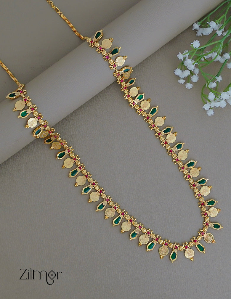 KY1011831 -  Gold Plated Kaashu coin & Nagapadam Mala Long Necklace