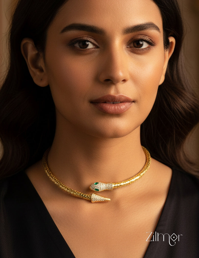 ZF1012111 - Golden Ad Stone Snake Hasli Neck Cuff Choker Necklace
