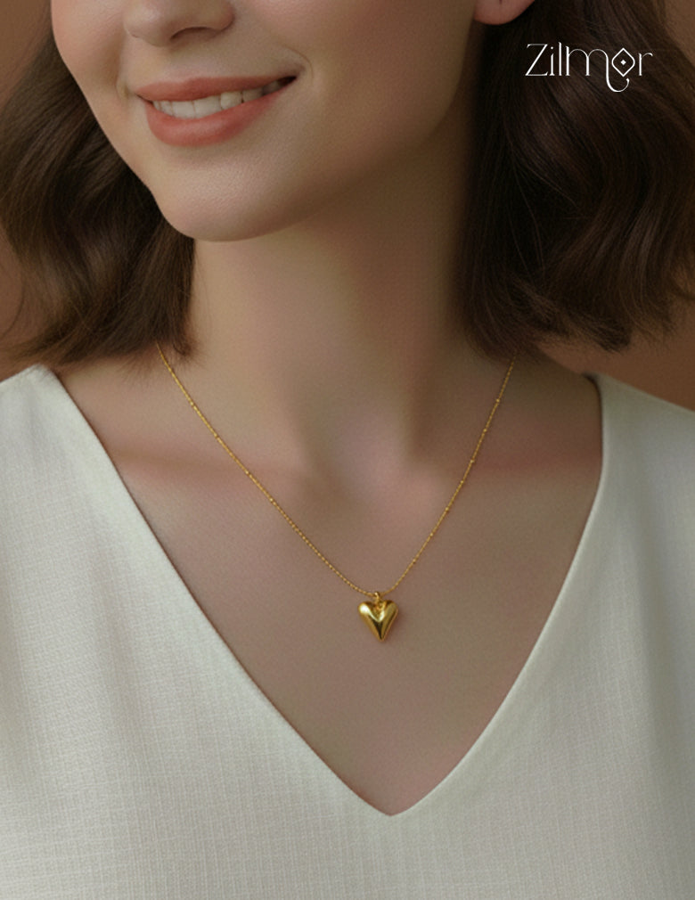 Gold Tone Heart Pendant Simple Necklace-ZF1012141
