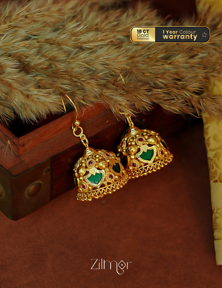 PP1011954- Gold Plated Palakka Hook Jhumkas Earrings