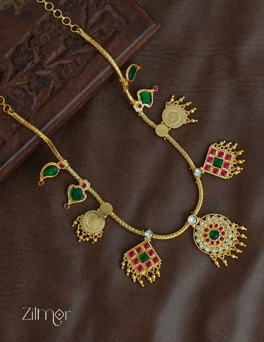 PP1011749- Kemp Stone with  Kaashu Coin & Palakka Traditional Necklace