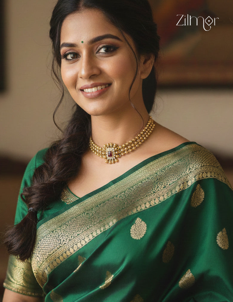 Kemp & Ad Stone pendant with Triple layer Antique Choker Necklace - CL1012253